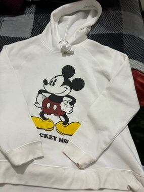 H&M White Crewneck Hoodie with Mickey Mouse Graphic